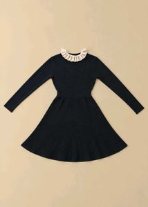 BLACK RIBBED FIT-AND-FLARE DRESS
