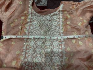 Elegant Peach Kurta set with White Embroidery