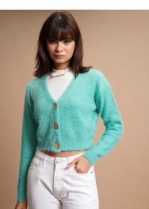 Cozy Teal Fuzzy Cropped Cardigan