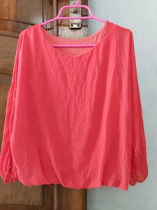 Coral Blouse with Long Sleeves