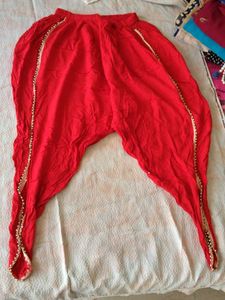 Red Embellished Dhoti Pants