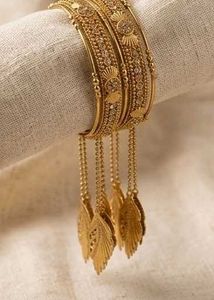 Exquisite Gold Bangles with Leaf Charms