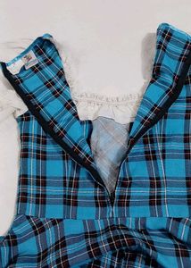 Blue Plaid Cold Shoulder Dress
