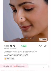 Oxidised Silver Flower Nose Pin
