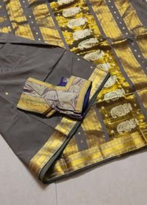 Elegant Grey &amp; Gold Saree