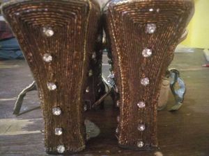Designer Embellished Gold Wedge Heels