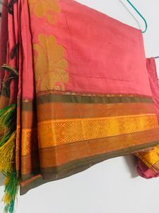 Coral Silk Saree With Blouse Used