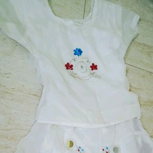 White Embroidered Skirt and Top Set