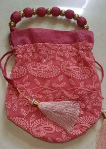 Embroidered potli  with Beaded Handle