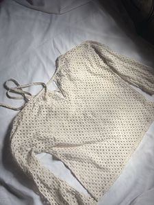 Cream Crochet Long Sleeve Top