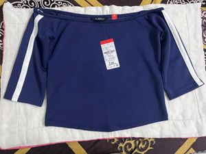 Navy Blue Off-Shoulder Striped Top