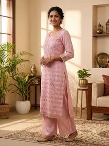 Beautiful Pink Embroidered Kurta ith sharara