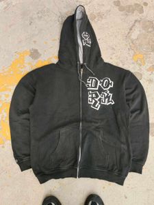 Over Size Black Graphic Zip-Up Hoodie