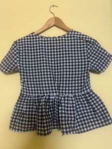 Chic Black &amp; White Gingham Peplum Top