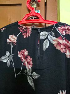 Floral Print Black Kurta