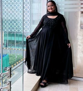 Elegant Black flared anarkali gown and dupatta set