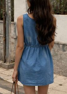 Stylish Blue Denim Dress knee length