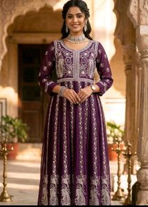 Elegant Purple Embroidered Gown