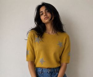 Mustard Yellow Star Y2K Knit Sweater