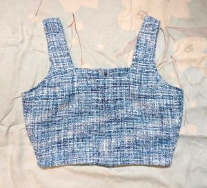 Chic Blue Tweed Crop Top