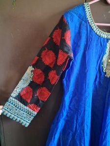 Elegant Blue &amp; Red Anarkali Suit