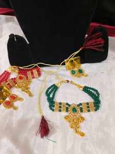 Necklace Green Kundan Stone Work