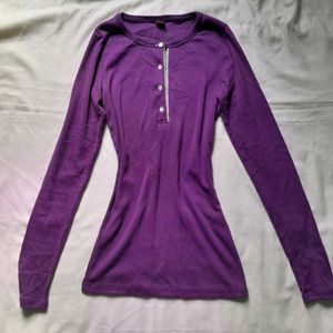 Purple Henley Long Sleeve Top