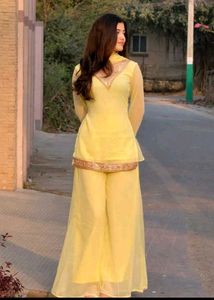 y2k Yellow Kurta Set with Palazzo Pants
