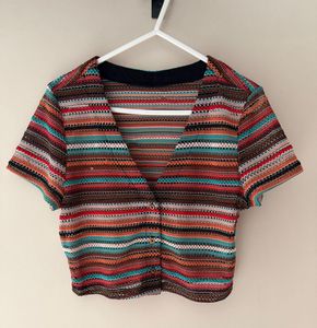 Shein Sheer Striped Knit Crop Top