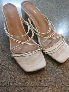 Cream Strappy Block Heel Sandals