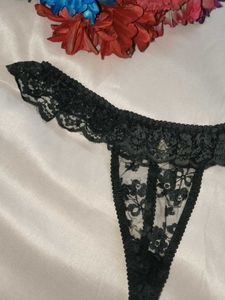 Elegant Black Lace Thong