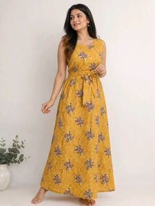 Elegant Yellow Floral Maxi Dress L size