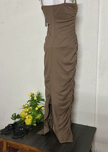Brown Ruched Bodycon Maxi Dress