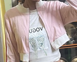 Pink Bomber Jacket with Stripes