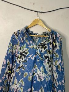 Blue Floral Print Flowy Tunic Top