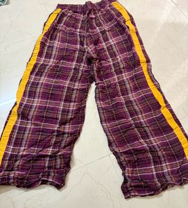 Wine color Pants With Mustard Stripes