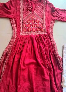 Embroidered Nyra Cut Redish Mehrun Kurta