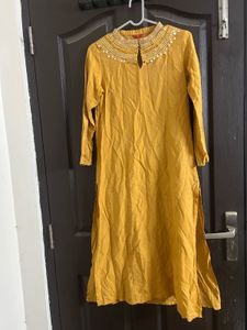 Yellow Kurta with Embellished Neckline
