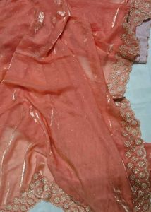 Elegant Peach Saree with Embellished Border