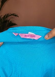 Vibrant Blue Embroidered Off-Shoulder Kurta