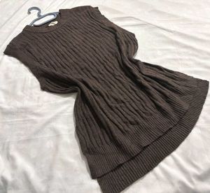 Y2K Brown Ribbed Knitted Vest