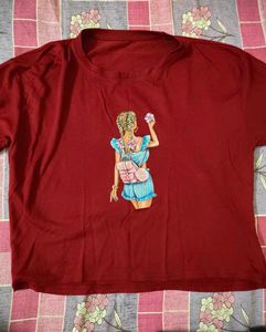 Maroon Graphic Print Crop Top