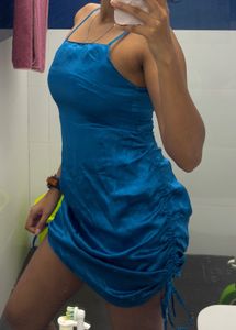 Stunning Teal Ruched Satin Dress