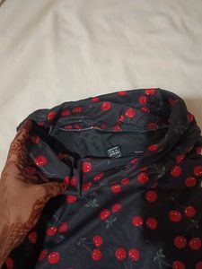 Cute Cherry Print Ruched Mini Skirt