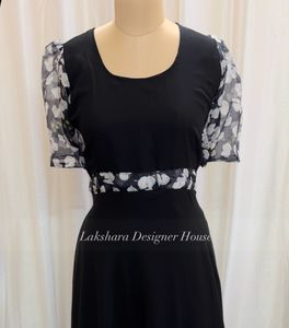 Floral Sleeve Black Dress