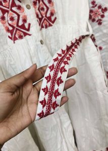 Embroidered White Dress with Belt
