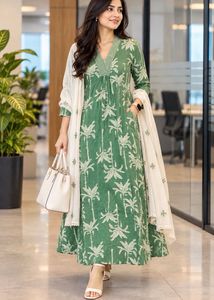 Green Palm Print Kurta cum dress