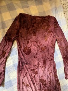 Burgundy Floral Bell Sleeve Maxi Dress