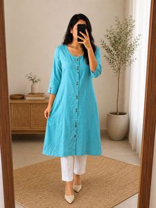 ✨ Elegant Sky Blue Cotton Kurti ✨
