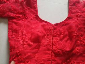Elegant Red Embroidered Blouse